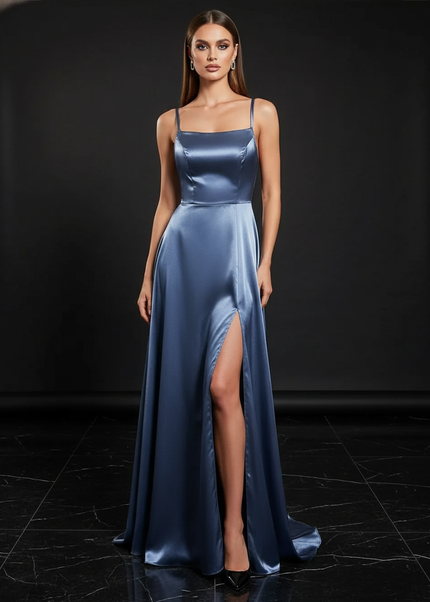 Satin Kleid - Satin Abendkleid Koralle - Lang Cowl Neck - Ansicht 1