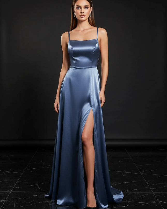 Satin Kleid - Satin Abendkleid Koralle - Lang Cowl Neck - Ansicht 1