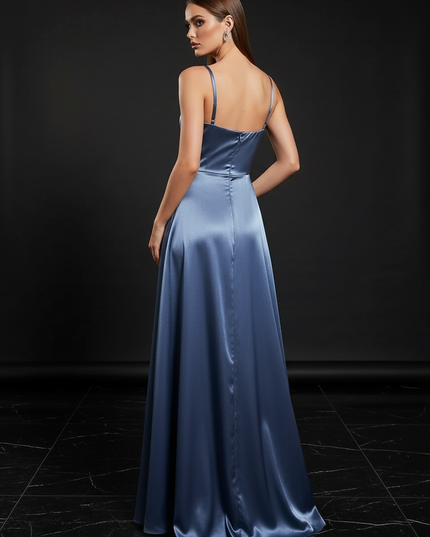 Satin Kleid - Satin Abendkleid Koralle - Lang Cowl Neck - Ansicht 2