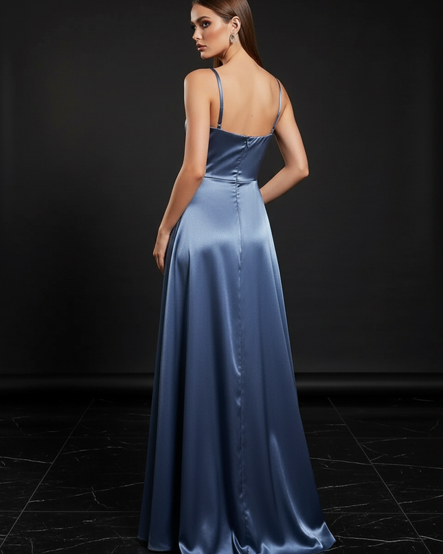 Satin Kleid - Satin Abendkleid Koralle - Lang Cowl Neck - Ansicht 2