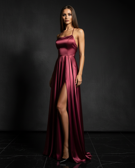 Satin Kleid - Satin Abendkleid Kupfer - Cowl Neck lang metallisch - Ansicht 3