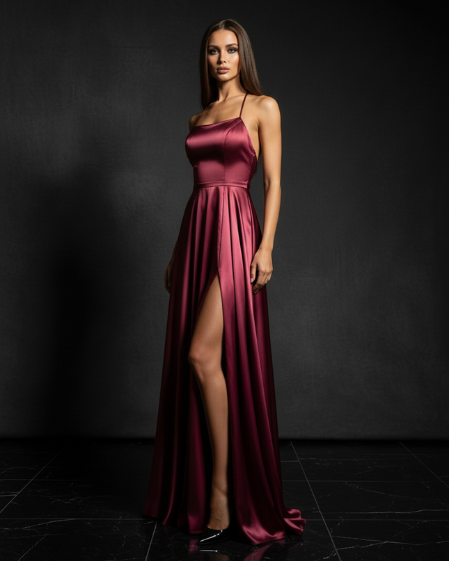 Satin Kleid - Satin Abendkleid Kupfer - Cowl Neck lang metallisch - Ansicht 3