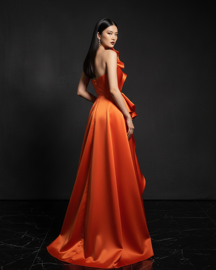 Satin Kleid - Satin Abendkleid Lang Blau - One-Shoulder Maxi - Ansicht 2