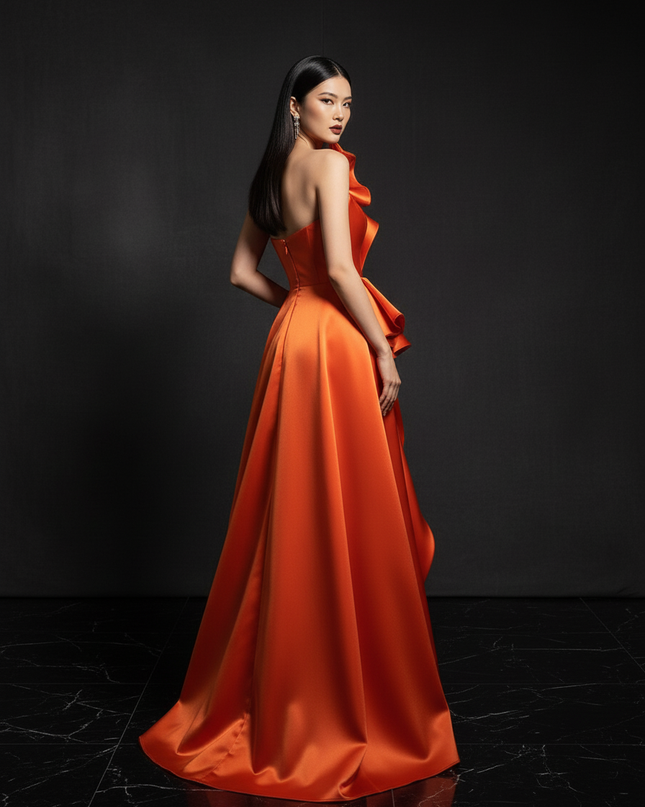 Satin Kleid - Satin Abendkleid Lang Blau - One-Shoulder Maxi - Ansicht 2