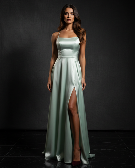 Satin Kleid - Satin Abendkleid Lang Bordeaux - Cowl Neck Satin - Ansicht 1