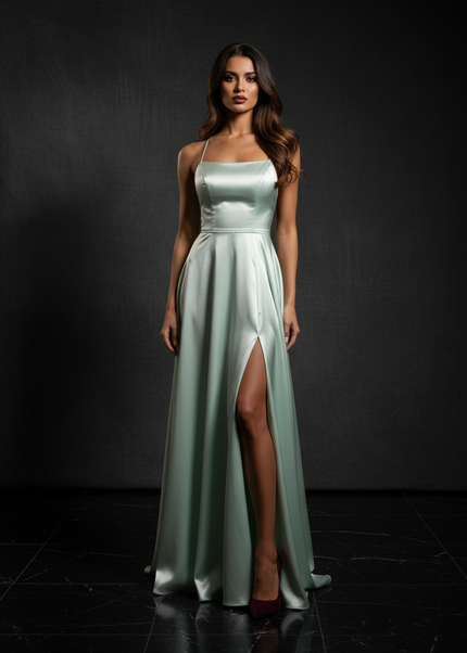 Satin Kleid - Satin Abendkleid Lang Bordeaux - Cowl Neck Satin - Ansicht 1