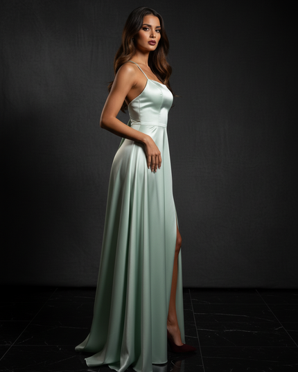 Satin Kleid - Satin Abendkleid Lang Bordeaux - Cowl Neck Satin - Ansicht 3