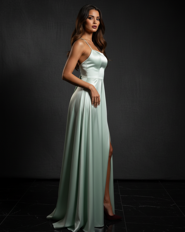 Satin Kleid - Satin Abendkleid Lang Bordeaux - Cowl Neck Satin - Ansicht 3