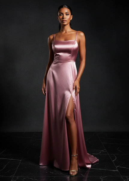 Satin Kleid - Satin Abendkleid Lang Champagner - Cowl Neck - Ansicht 1