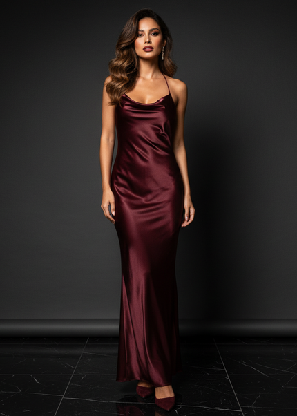 Satin Kleid - Satin Abendkleid Lang Corsage Schwarz Rueckenfrei - Ansicht 1