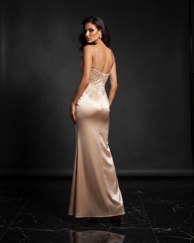 Satinkleid champagner - Champagnerfarbenes Satin Abendkleid Lang - Ansicht 2