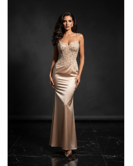 Satinkleid champagner - Champagnerfarbenes Satin Abendkleid Lang - Ansicht 3