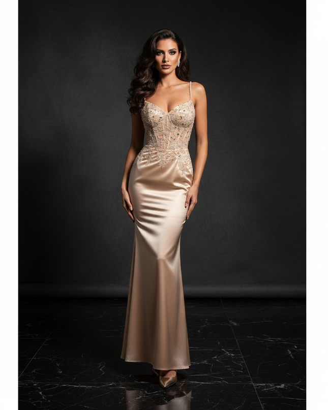 Satinkleid champagner - Champagnerfarbenes Satin Abendkleid Lang - Ansicht 3