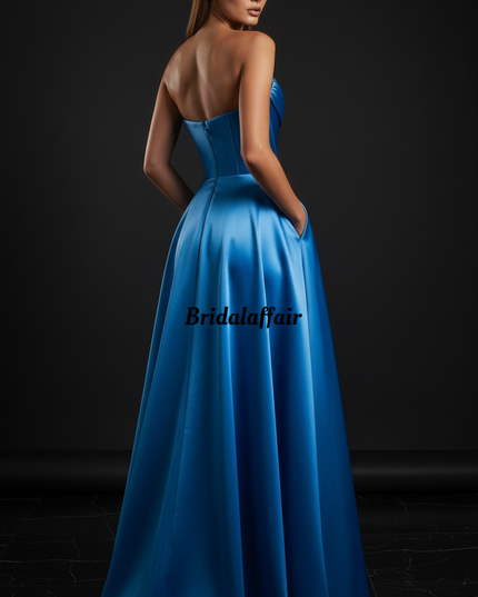 Satin Kleid - Satin Abendkleid Lang Halter Blau - Royalblau Corsage - Ansicht 2