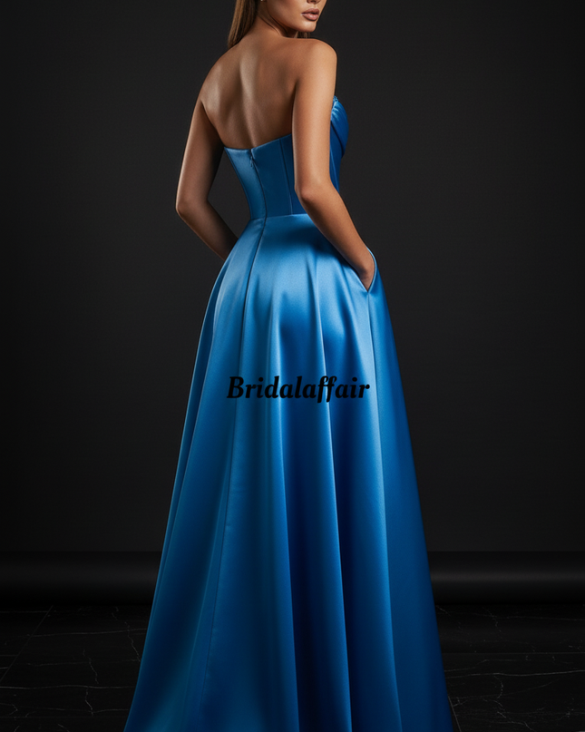 Satin Kleid - Satin Abendkleid Lang Halter Blau - Royalblau Corsage - Ansicht 2