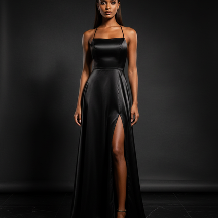 Satin Kleid - Satin Abendkleid Lang Lila - Cowl Neck Satin - Ansicht 1