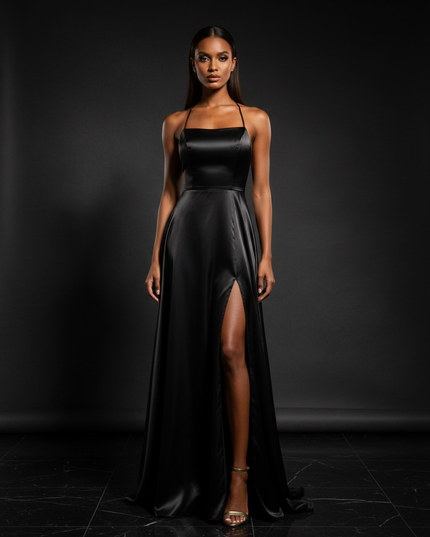 Satin Kleid - Satin Abendkleid Lang Lila - Cowl Neck Satin - Ansicht 1