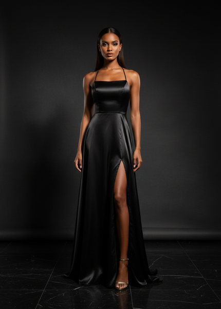 Satin Kleid - Satin Abendkleid Lang Lila - Cowl Neck Satin - Ansicht 1