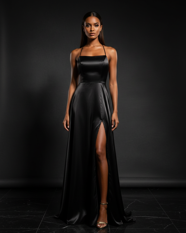 Satin Kleid - Satin Abendkleid Lang Lila - Cowl Neck Satin - Ansicht 1