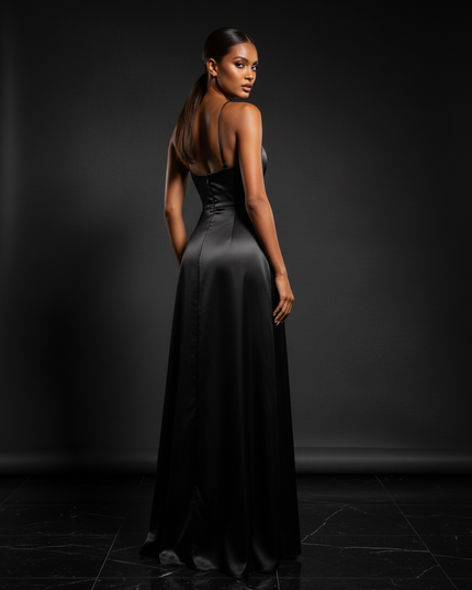 Satin Kleid - Satin Abendkleid Lang Lila - Cowl Neck Satin - Ansicht 2