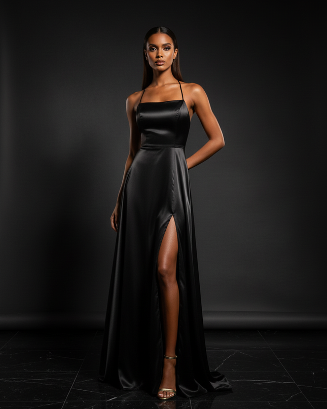 Satin Kleid - Satin Abendkleid Lang Lila - Cowl Neck Satin - Ansicht 3