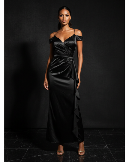 Satin Kleid - Satin Abendkleid lang Off-Shoulder | Festlich - Ansicht 1