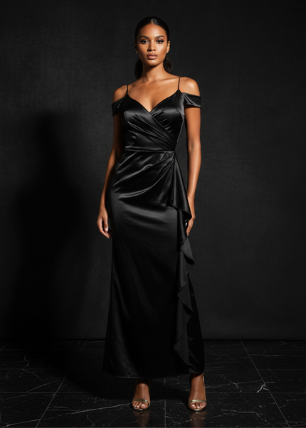 Satin Kleid - Satin Abendkleid lang Off-Shoulder | Festlich - Ansicht 1