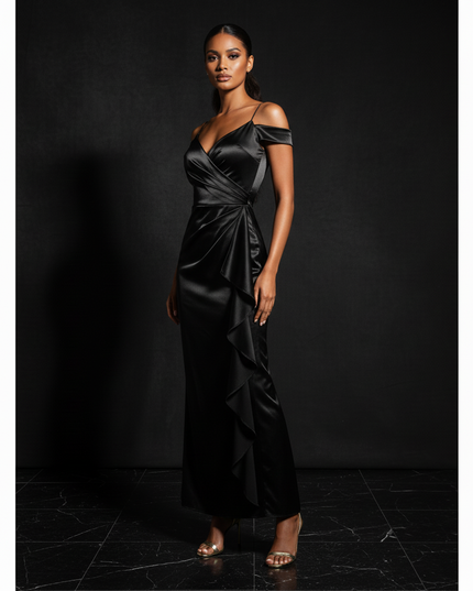 Satin Kleid - Satin Abendkleid lang Off-Shoulder | Festlich - Ansicht 3