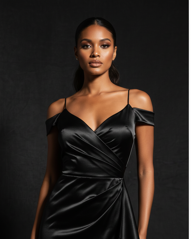 Satin Kleid - Satin Abendkleid lang Off-Shoulder | Festlich - Ansicht 4