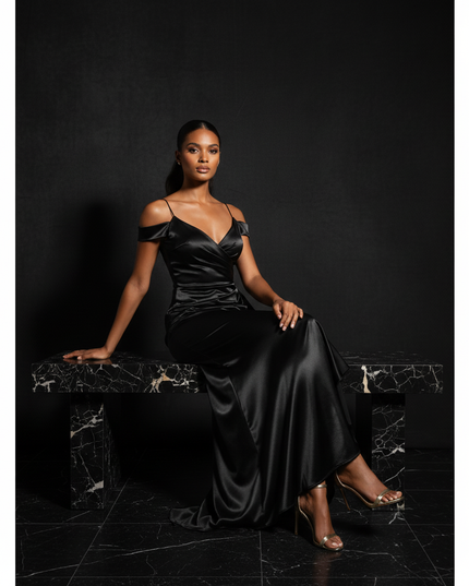 Satin Kleid - Satin Abendkleid lang Off-Shoulder | Festlich - Ansicht 5