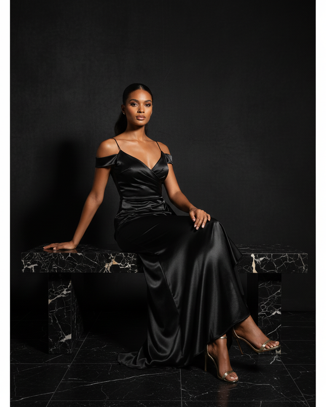 Satin Kleid - Satin Abendkleid lang Off-Shoulder | Festlich - Ansicht 5
