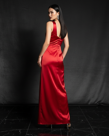 Satin Kleid - Satin Abendkleid lang One-Shoulder | Eleganter Stil - Ansicht 2