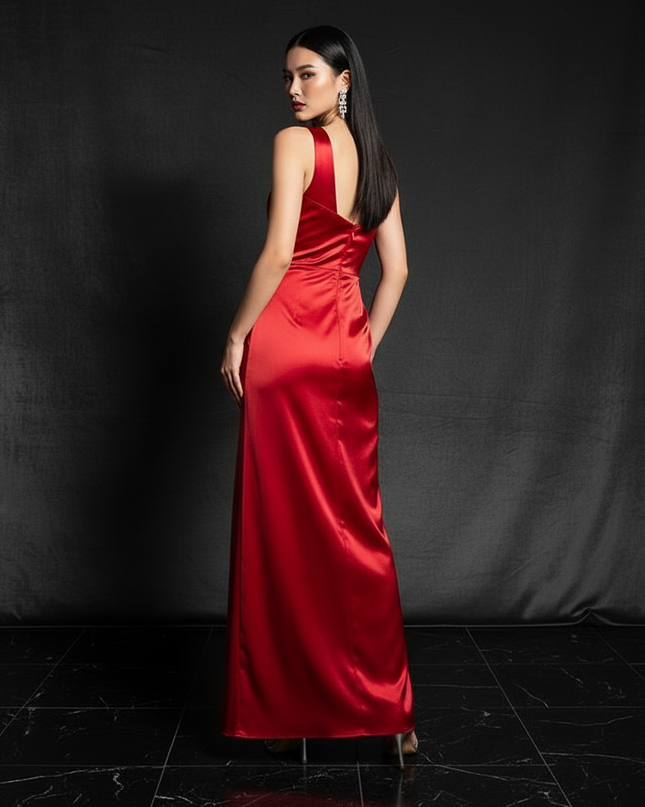 Satin Kleid - Satin Abendkleid lang One-Shoulder | Eleganter Stil - Ansicht 2