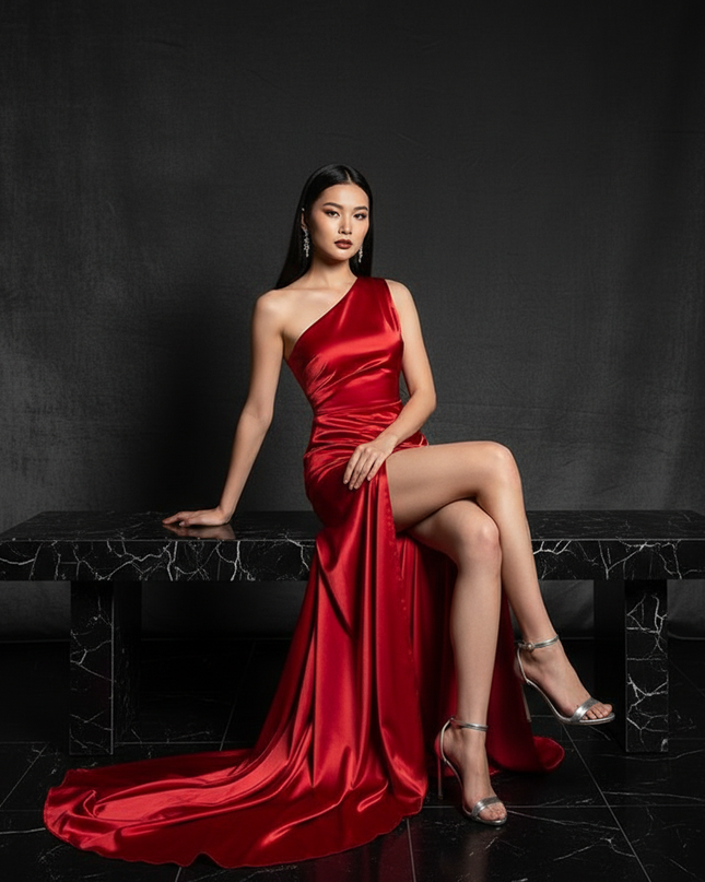 Satin Kleid - Satin Abendkleid lang One-Shoulder | Eleganter Stil - Ansicht 5