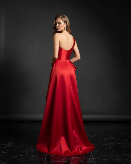 Satin Kleid - Satin Abendkleid Lang Rosa - One-Shoulder Maxi - Ansicht 2
