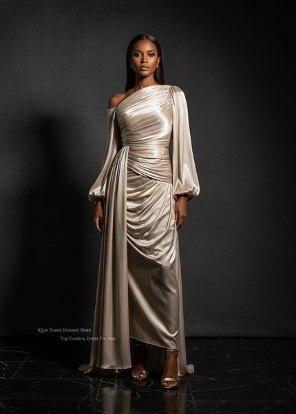 Satin Kleid - Satin Abendkleid lang schlicht | Kaftan-Stil - Ansicht 1