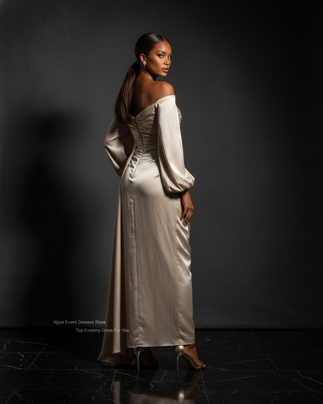 Satin Kleid - Satin Abendkleid lang schlicht | Kaftan-Stil - Ansicht 2