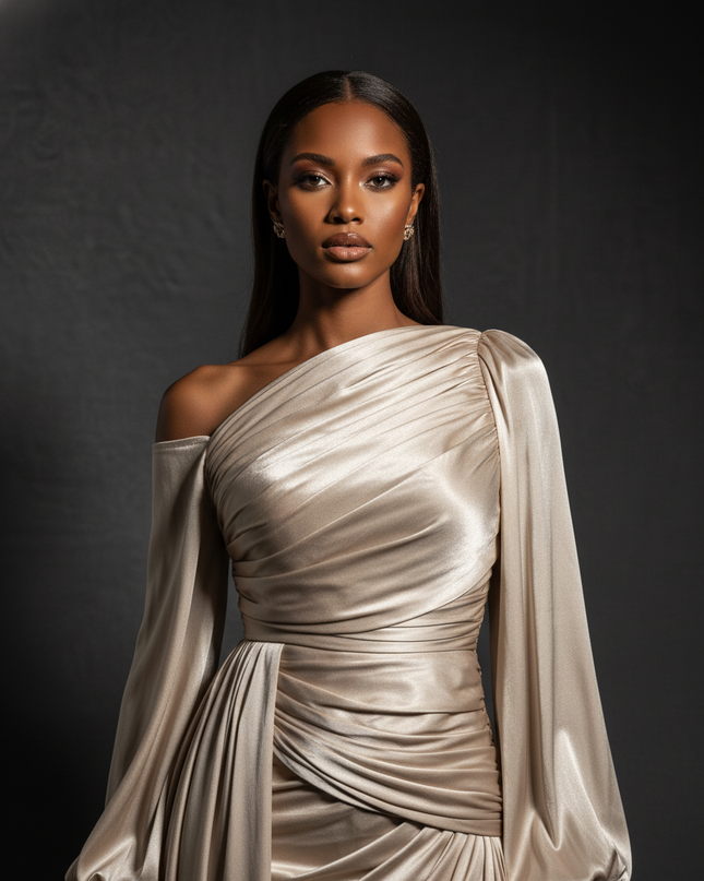 Satin Kleid - Satin Abendkleid lang schlicht | Kaftan-Stil - Ansicht 4