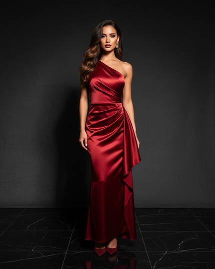 Satin Kleid - Satin Abendkleid lang Spaghettitraeger | Elegant - Ansicht 1