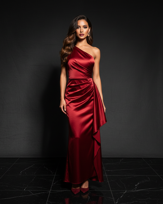 Satin Kleid - Satin Abendkleid lang Spaghettitraeger | Elegant - Ansicht 1