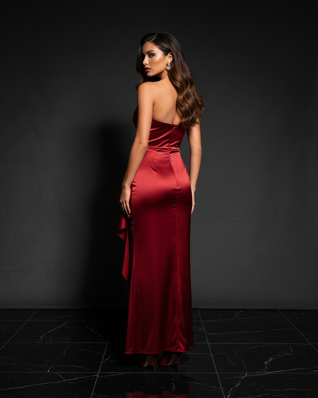 Satin Kleid - Satin Abendkleid lang Spaghettitraeger | Elegant - Ansicht 2