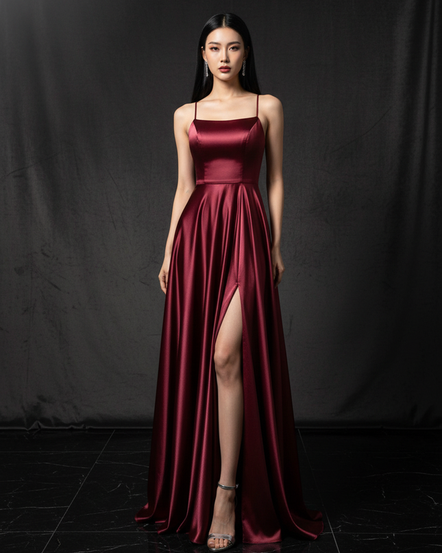 Satin Kleid - Satin Abendkleid Lang Weiss - Cowl Neck elegant - Ansicht 1