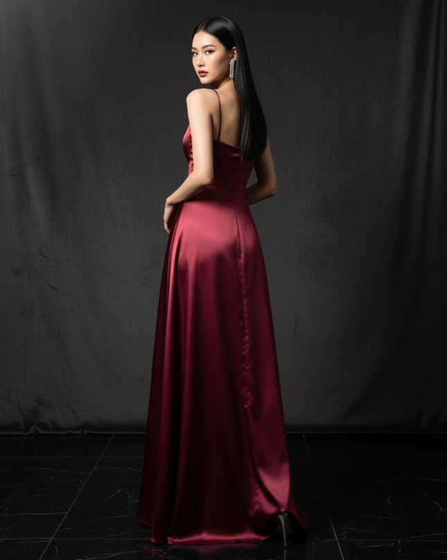 Satin Kleid - Satin Abendkleid Lang Weiss - Cowl Neck elegant - Ansicht 2