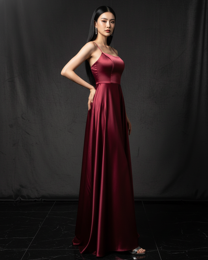 Satin Kleid - Satin Abendkleid Lang Weiss - Cowl Neck elegant - Ansicht 3