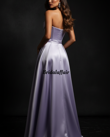 Satin Kleid Lavender - Satin Abendkleid Lavendel - Korsett Traegerlos Lang - Ansicht 2