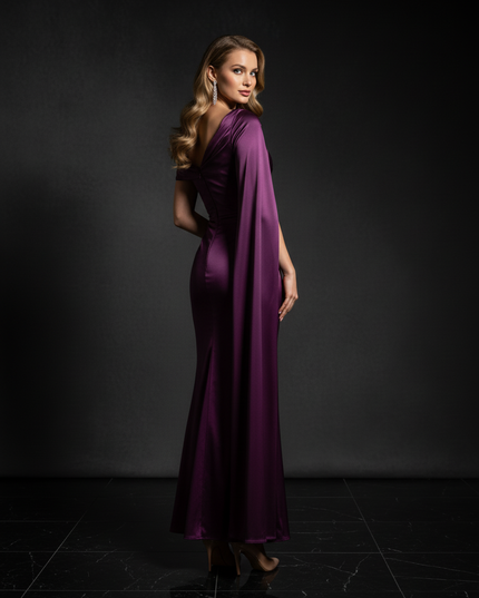 Satin Kleid Purple - Meerjungfrau Abendkleid Lila One-Shoulder Plissee - Ansicht 2