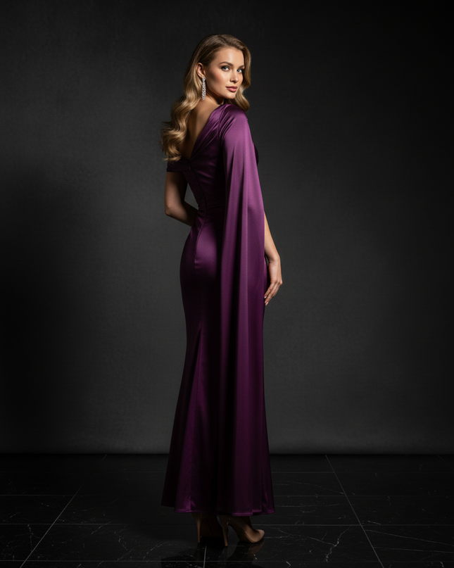 Satin Kleid Purple - Meerjungfrau Abendkleid Lila One-Shoulder Plissee - Ansicht 2
