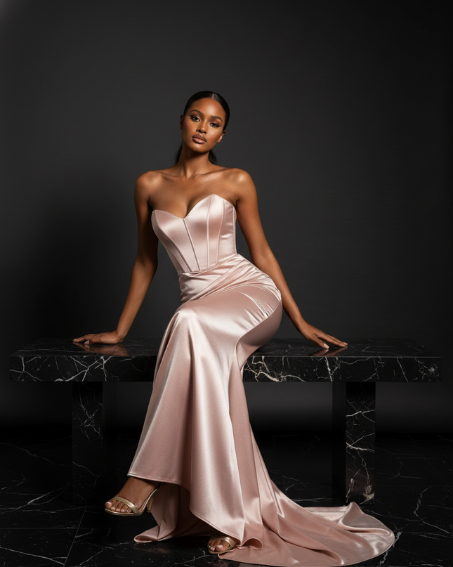 Satin Kleid - Satin Abendkleid Meerjungfrau Rosa Off-Shoulder - Ansicht 5