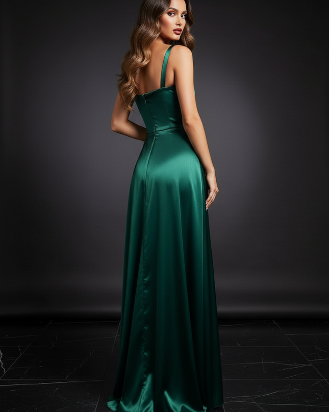 Satin Kleid - Satin Abendkleid Mintgruen - Cowl Neck lang - Ansicht 2