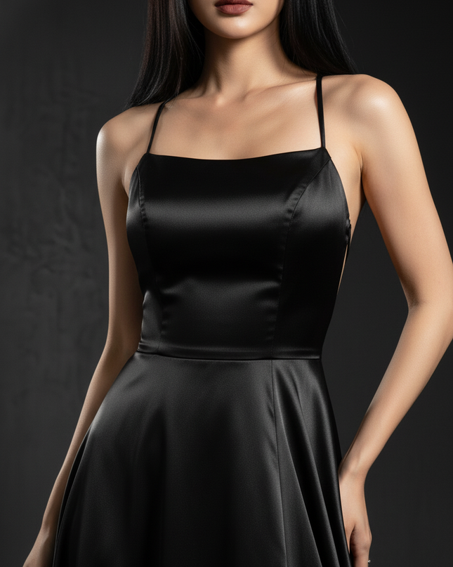 Satin Kleid - Satin Abendkleid Nachtblau - Cowl Neck bodenlang - Ansicht 4